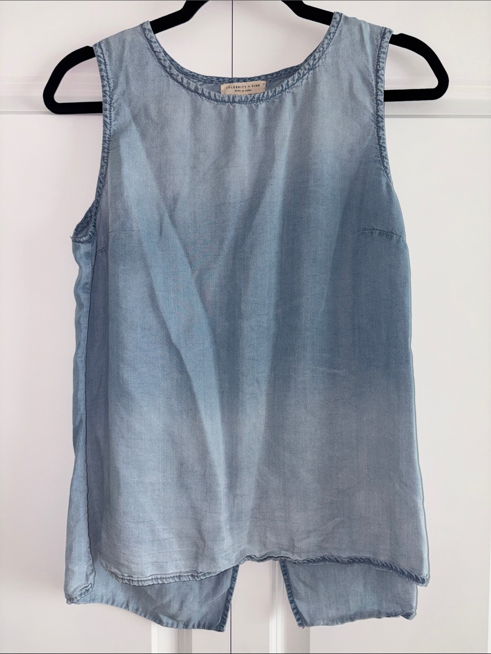 Celebrity Pink Brand- Denim open back sleeveless blouse Size M - Light Wash Blue